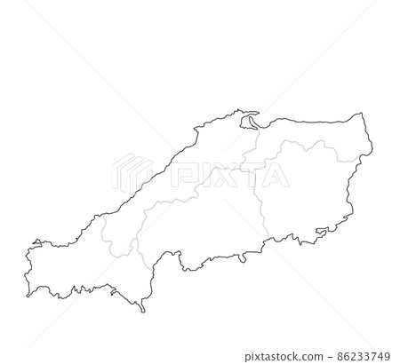 日本地圖，中國地區，沒有縣名，沒有縣廳，白色 86233749