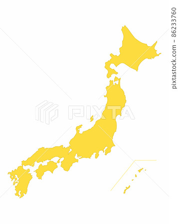 Map of Japan, all over Japan, no prefectural border, yellow 86233760