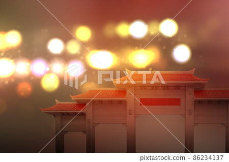 Chinese pavilion gate with red roof 86234137