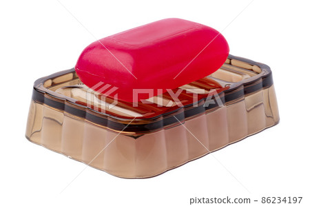 Soap bar on soap dish isolated on white Soap bar on soap dish isolated on white 86234197