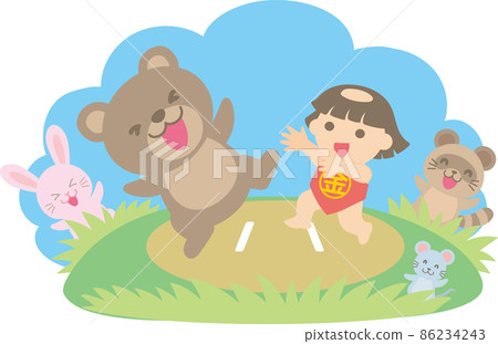 Kintaro wrestling with a bear _ There are animals to watch and a background 86234243