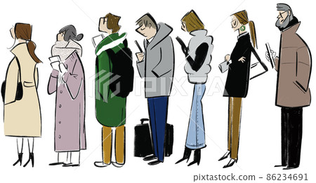 Illustration of people lined up in the cold 86234691