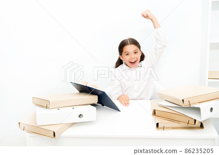 Kid school uniform happy face read book. Excited 86235205