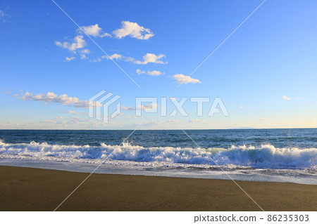 Blue sky sandy beach and sea 3 86235303
