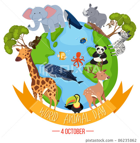 World Animal Day banner with wild animals World Animal Day banner with wild animals 86235862