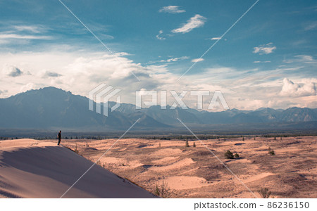 9th of August 2018, Russia, The landscape with Chara desert sands colored 86236150