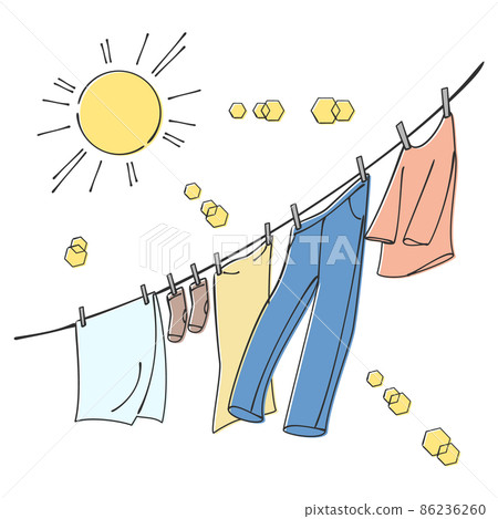 Illustration of the sun and laundry 86236260