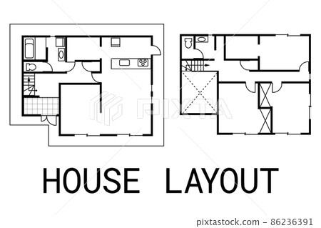 一座虛構的獨立式住宅的平面圖矢量圖 一座虛構的獨立式住宅的平面圖矢量圖 86236391