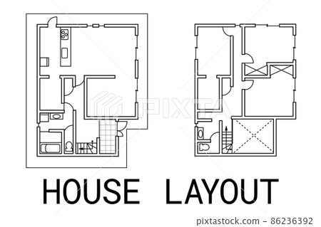 一座虛構的獨立式住宅的平面圖矢量圖 86236392
