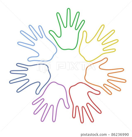 Round of rainbow hands. 86236990