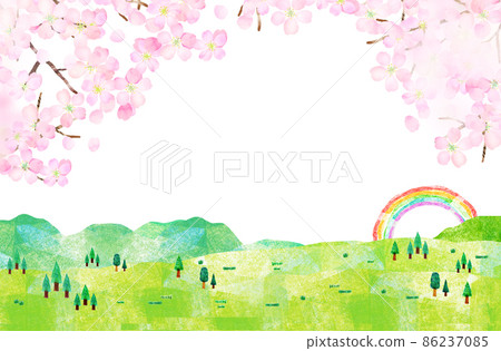 Sakura background material watercolor illustration collage 86237085