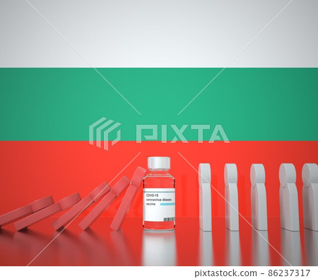 Flag of Bulgaria and COVID-19 vaccine preventing people figures from falling. National vaccination concept, 3D rendering 86237317