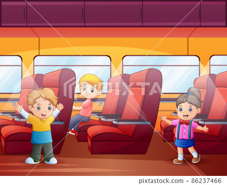Happy children inside subway transport metro trains 86237466