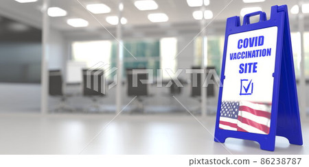 Flag of the USA on a COVID-19 vaccination centre signboard, 3D rendering Flag of the USA on a COVID-19 vaccination centre signboard, 3D rendering 86238787