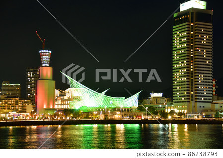 Projection mapping test lighting of Kobe Port Tower under construction 86238793