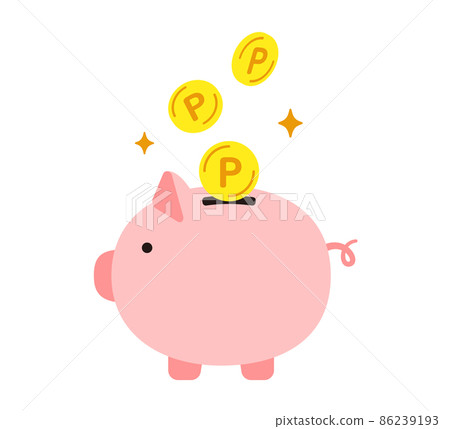 Piggy bank and loyalty coins sideways Piggy bank and loyalty coins sideways 86239193