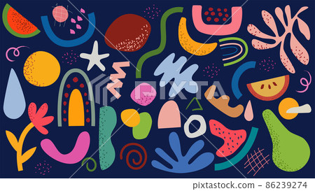 Set of abstract Patterns. Hand drawn shapes and doodle objects. Abstract shapes Background. Minimal covers design.  86239274