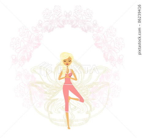 woman in a traditional yoga pose - artistic banner woman in a traditional yoga pose - artistic banner 86239416