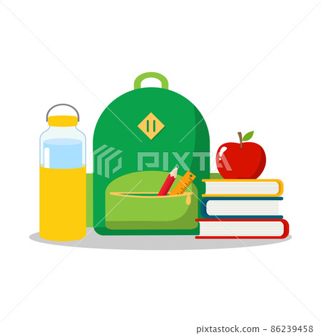 School backpack with pile of books and supplies. Back to school concept flat vector design School backpack with pile of books and supplies. Back to school concept flat vector design 86239458