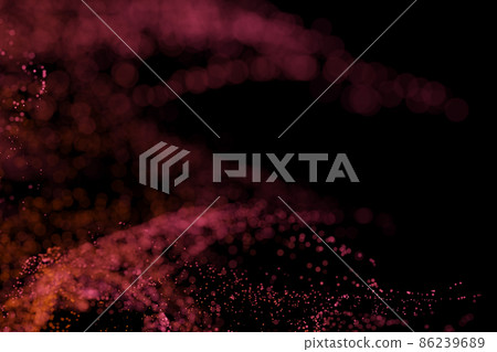 3D Render of many small yellow and orange particles flying on black festive background. Trendy backdrop for your design. Three-dimensional illustration with gradient 86239689