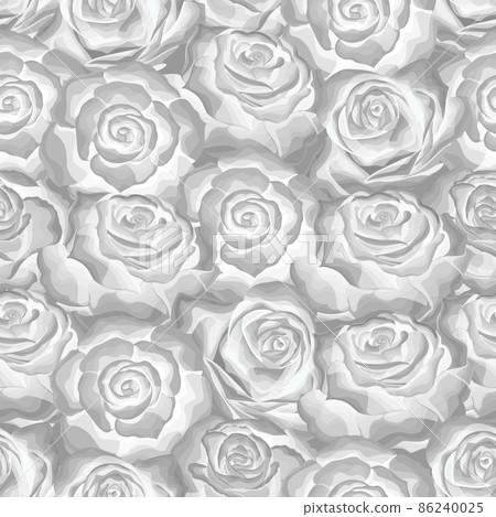 Beautiful white and grey monochrome seamless pattern in roses with contours Beautiful white and grey monochrome seamless pattern in roses with contours 86240025