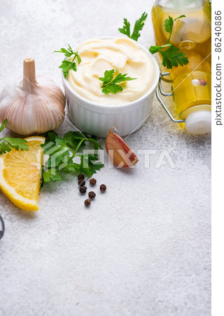 Homemade mayonnaise sauce with ingredient 86240886
