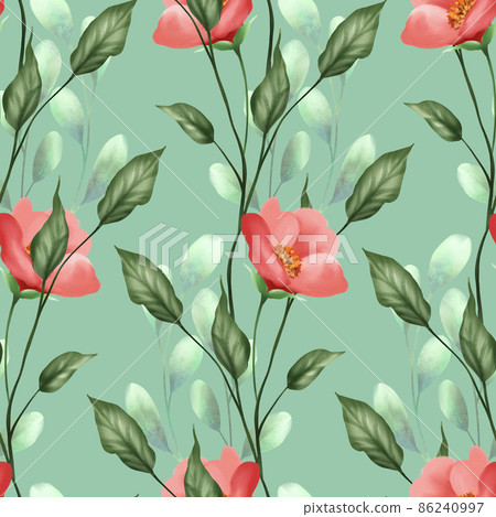 Seamless floral pattern with red flowers and... - Stock Illustration ...