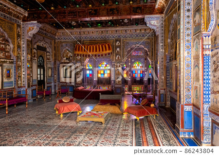 Takhat Vilas Maharaja Takhat Singh's Chamber room in Mehrangarh fort. Jodhpur, Rajasthan, India 86243804