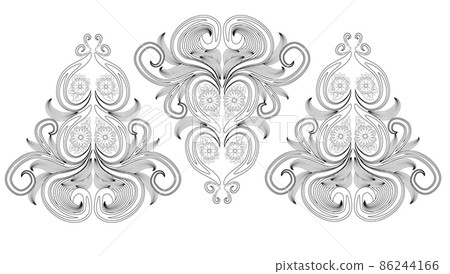 Doodle floral pattern in black and white. Page for coloring book: very interesting and relaxing job for children and adults. Zentangle drawing. Flower carpet in magic garden. 86244166
