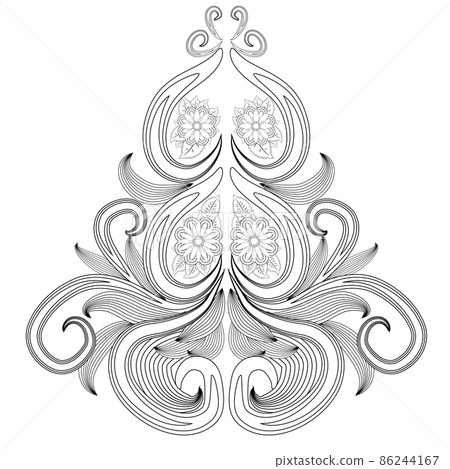 Henna tattoo doodle elements on white background. Mehendi flowers set. Abstract floral elements in Indian style. Ethnic ornament, coloring book 86244167