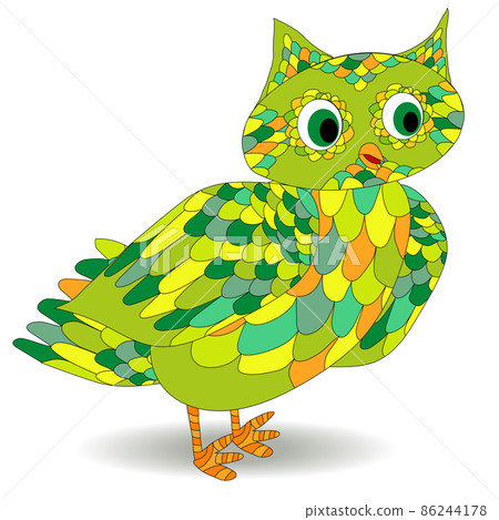 owl in doodle style. Hand drawn set of cute birds. Design for prints and T-shirts. 86244178