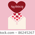 Happy Valentines Day greeting card. On a pink background, a white envelope from which hearts fly out 86245267