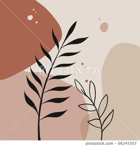 Minimalist poster with botanical branch and leaves abstract collage Minimalist poster with botanical branch and leaves abstract collage 86245307