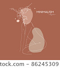 Continuous line, drawing of woman face, fashion concept, woman beauty minimalist with geometric doodle Abstract floral elements pastel colors. One line continuous drawing. vector illustration 86245309
