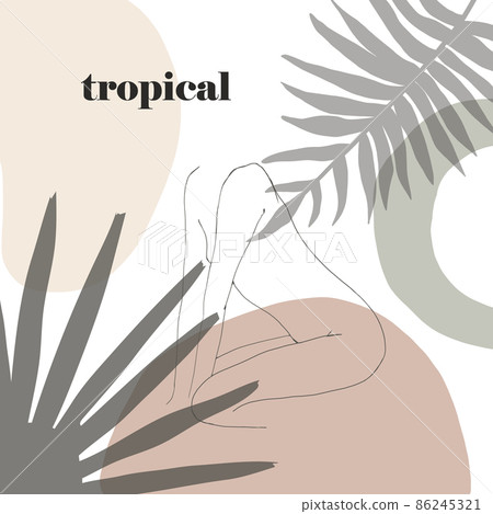 Continuous line drawing. Woman sitting back. Fashion concept, woman beauty minimalist, vector illustration with geometric doodle Abstract floral elements pastel colors. One line continuous drawing Continuous line drawing. Woman sitting back. Fashion concept, woman beauty minimalist, vector illustration with geometric doodle Abstract floral elements pastel colors. One line continuous drawing 86245321