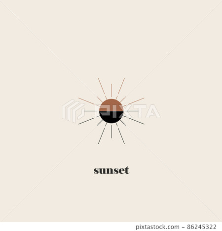 Orange Sun print boho minimalist printable wall art geometric abstract sunset print bohemian art work, vector Orange Sun print boho minimalist printable wall art geometric abstract sunset print bohemian art work, vector 86245322
