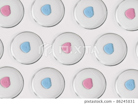 Laboratory glass petri dish with drop of water, serum, oil, beauty product. Natural medicine, cosmetic research, bio science. Concept of skincare and analysis. Dermatology. Flat lay, top view, pattern Laboratory glass petri dish with drop of water, serum, oil, beauty product. Natural medicine, cosmetic research, bio science. Concept of skincare and analysis. Dermatology. Flat lay, top view, pattern 86245831