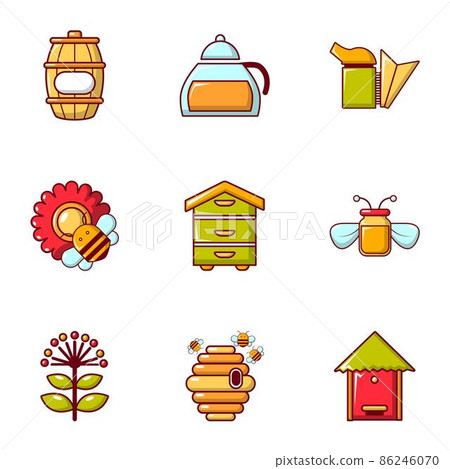 Beekeeping tools icons set, flat style 86246070