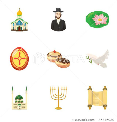 Religion icons set, cartoon style Religion icons set, cartoon style 86246080