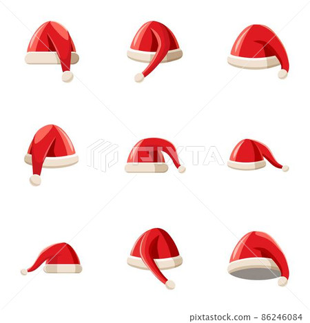 Santa Claus new year hat icons set, cartoon style 86246084