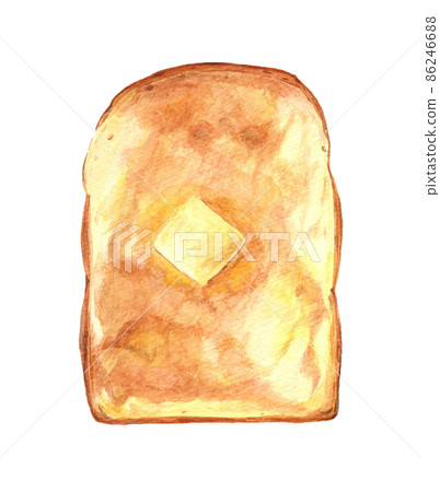黃油吐司的插圖,黃油開始融化,手繪水彩畫 黃油吐司的插圖,黃油開始融化,手繪水彩畫 86246688