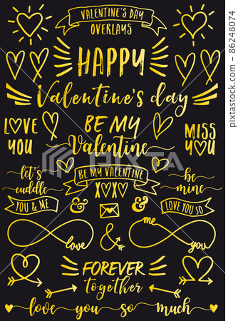 Valentine's day card, gold design elements, vector set on black background Valentine's day card, gold design elements, vector set on black background 86248074