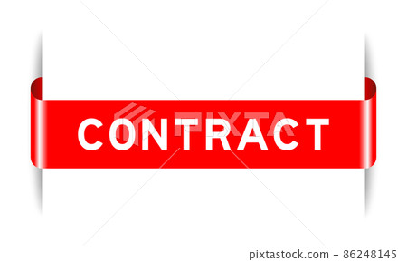 Red color inserted label banner with word contract on white background 86248145
