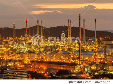 Twilight shot of oil refinery plant. 86248866