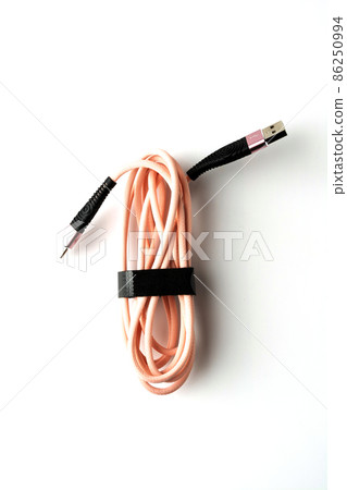 Smartphone charger on white background, top view Smartphone charger on white background, top view 86250994