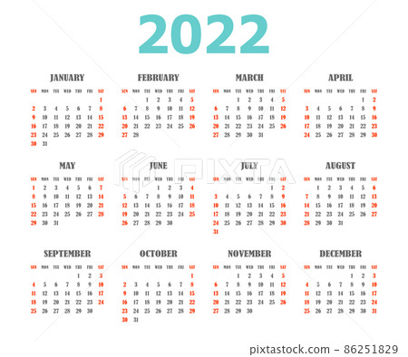 American calendar 2022 white color. Week starts on Sunday American calendar 2022 white color. Week starts on Sunday 86251829