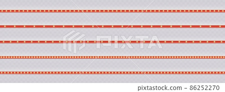 Red stripes with light bulbs, vintage marquee seamless borders set. Bright luminous retro ribbons 86252270