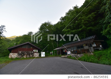 Early morning Ichinosawa mountain trail leading to Mt. Jonen 86254591