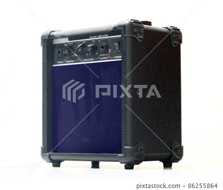 Electric guitar amplifier in close up over white background 86255864