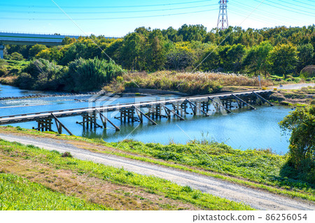 Submerged bridge Oppe River Scenery near Hachiman Bridge 86256054